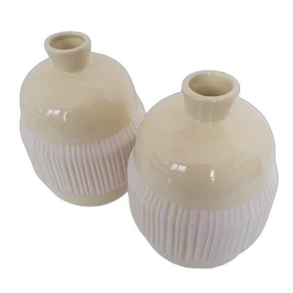Nate Berkus for Target Yellow White Two 8 1/4 Stoneware Vases - Picture 1 of 8